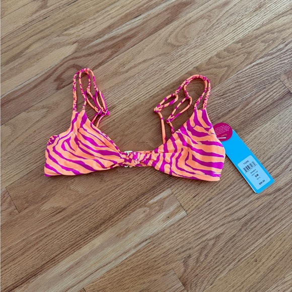 Beach bunny bikini top Tigre knot top small neon orange and pink